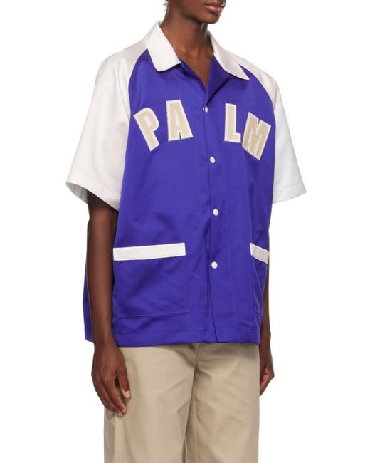 Palm Angels Blue Palm Baseball Bowling Shirt for men