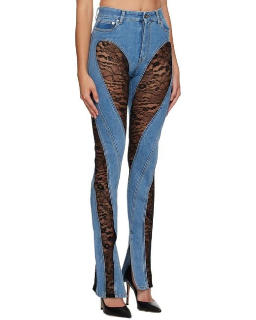 Mugler Blue Lace-Panel Skinny Jeans