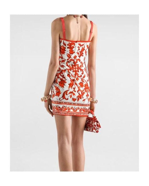 Dolce & Gabbana Red Silk-Blend Majolica Print Mini Dress