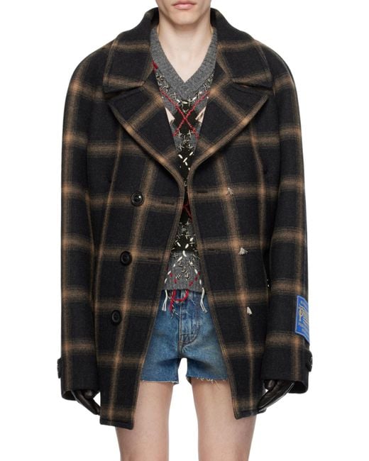 Maison Margiela Black Double-Breasted Pendleton Peacoat for men