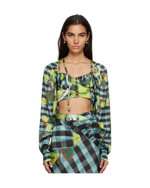 OTTOLINGER Green Lemon Check Pattern Blouse
