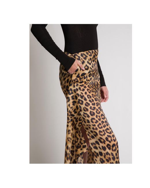Alberta Ferretti Natural Silk Long Skirt With Leopard Print