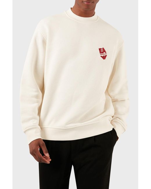 Emporio Armani White Logo-Embroidered Cotton Sweatshirt for men