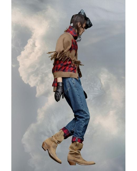 Maison Margiela Red Pendleton Fringe Cardigan for men