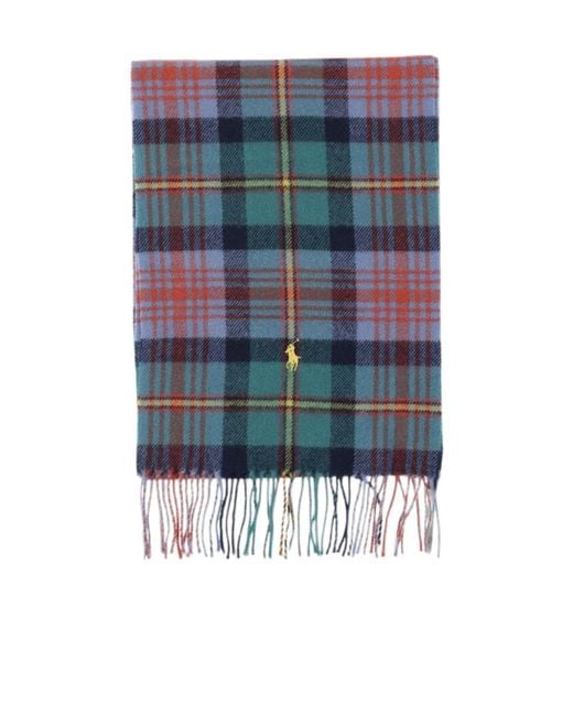 Polo Ralph Lauren Blue Checked Fringe Scarf for men