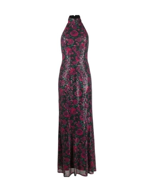 ROTATE BIRGER CHRISTENSEN Purple Sequined Halterneck Maxi Dress