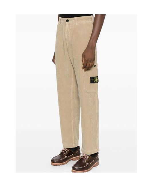 Stone Island Natural Logo Patch Corduroy Pants for men