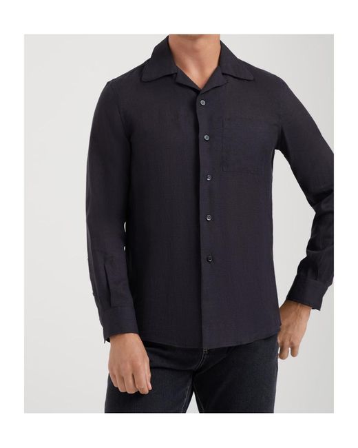 Brunello Cucinelli Blue Curved Hem Easy-Fit Shirt for men