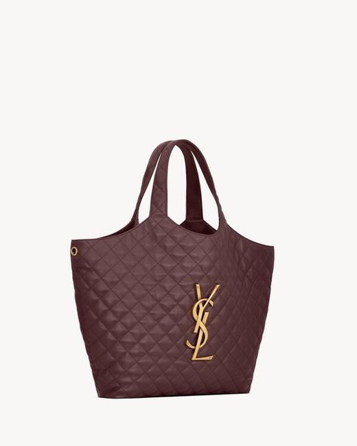 Saint Laurent Purple Icare Logo Plaque Quilted Tote Bag