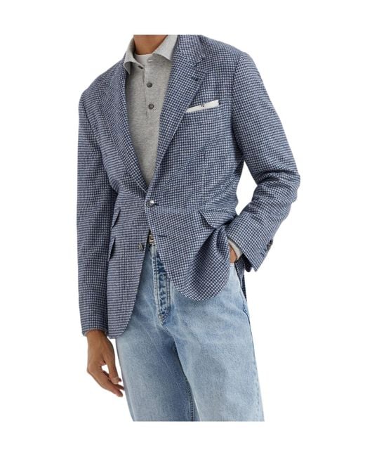Brunello Cucinelli Blue Dogtooth Blazer for men