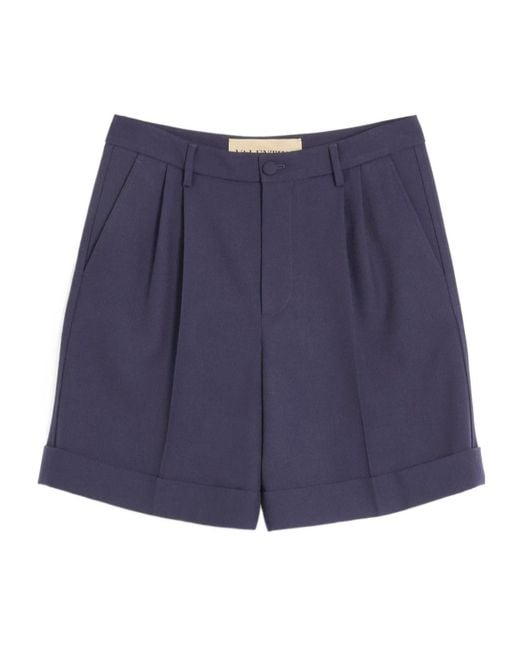 Valentino Blue Cuffed Wool Bermuda Shorts for men