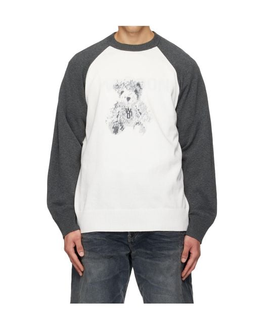 we11done Gray Teddy Long-Sleeved Knit Sweater for men