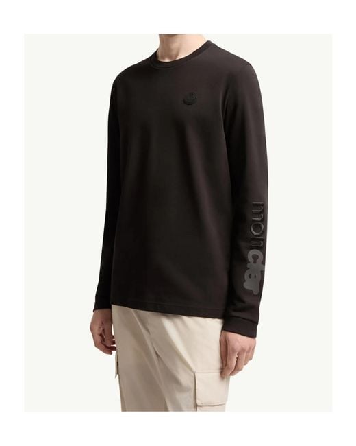 Moncler Black Cotton Jersey Long Sleeve T-Shirt for men