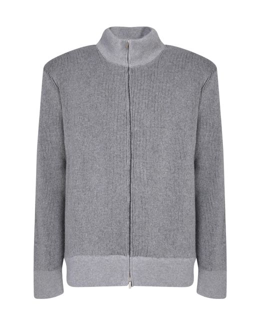 Lardini Gray High-Neck Zipped Cardigan for men