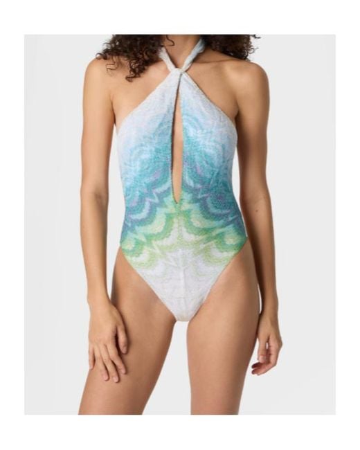 Missoni Blue Cut-Out Halterneck Swimsuit