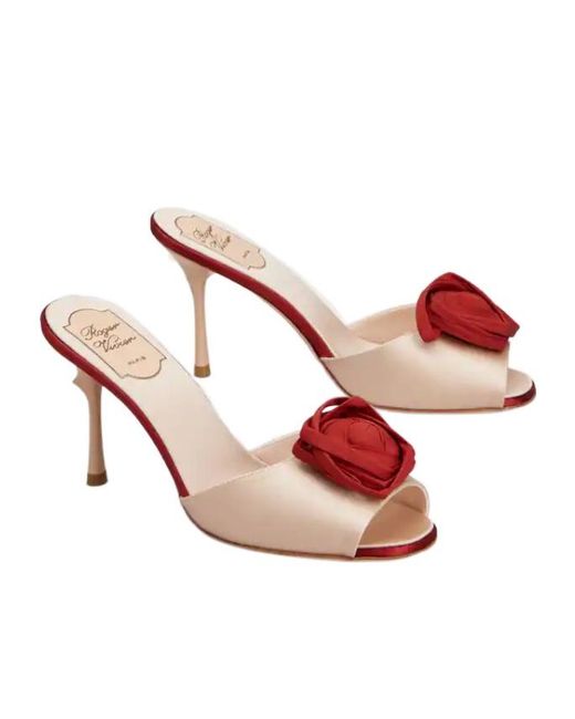 Roger Vivier Pink Floral Satin Heeled Mules
