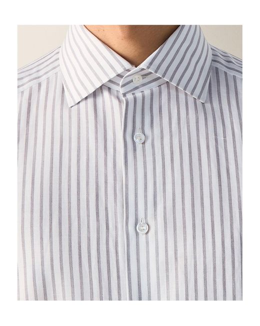 Zegna White Dark And Striped Cotton Linen And Silk Shirt for men