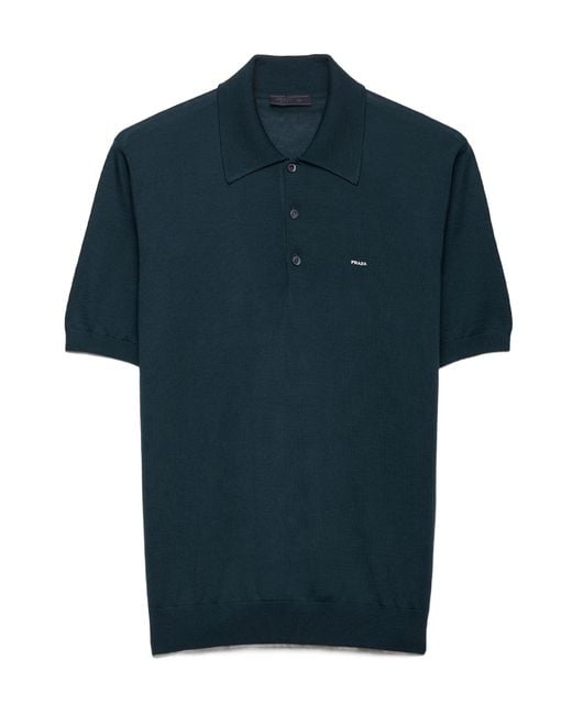 Prada Blue Superfine Wool Polo Shirt for men