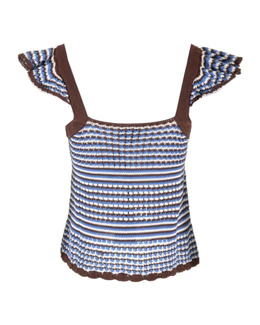 A.P.C. Blue Striped Crochet Top