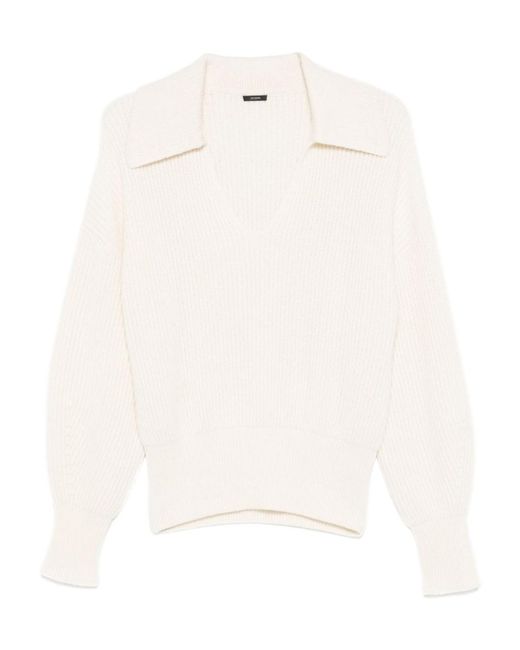 Joseph White Stitch Open Neck Jumper