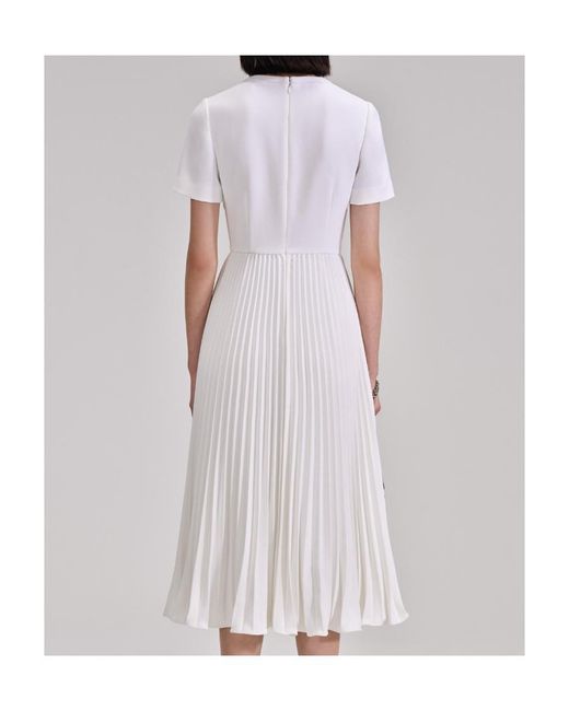 Self-Portrait White Lace-Collar Pleated Midi Dress