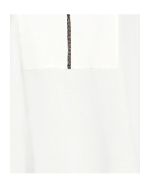 Brunello Cucinelli White Stand-Collar Long-Sleeve Blouse