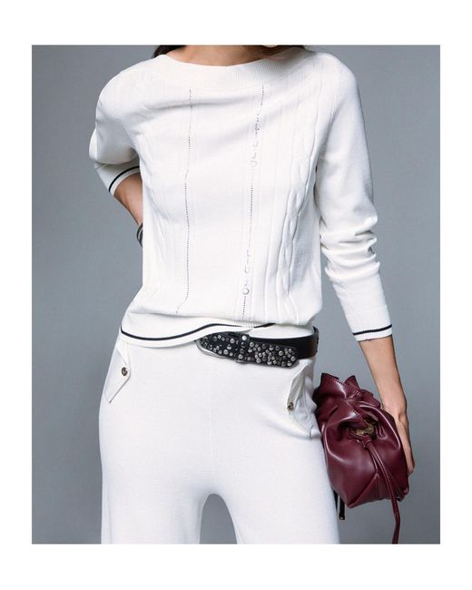 Liu Jo White Color-Contrast Trim Sweater