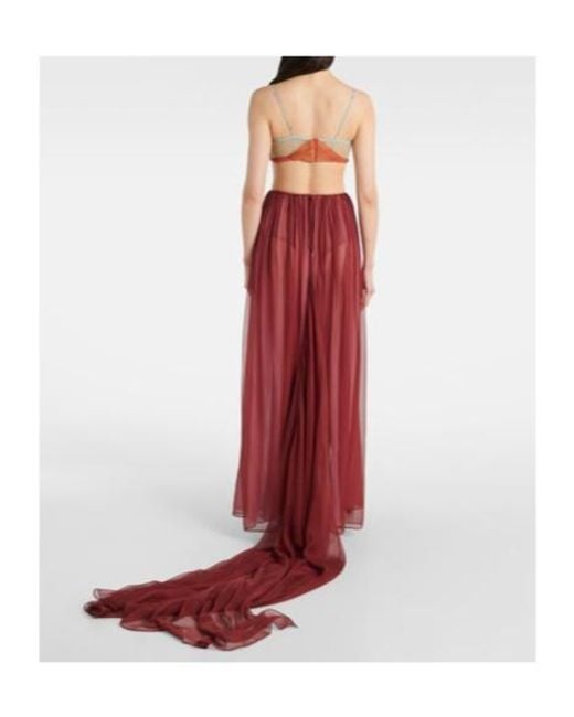 Nensi Dojaka Red Dahlia Silk Open-Back Bustier Gown