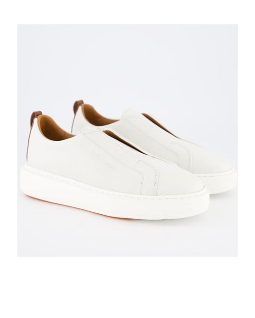 Santoni White Round Toe Slip-On Snrakers