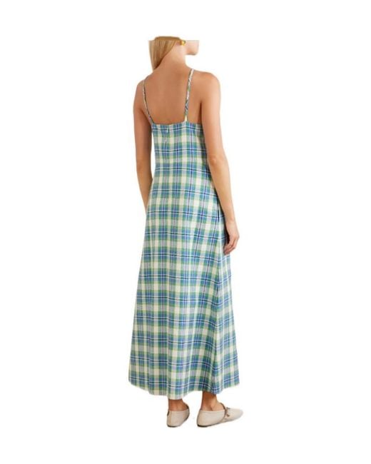 Rosie Assoulin Blue Checked Woven Cotton Maxi Dress