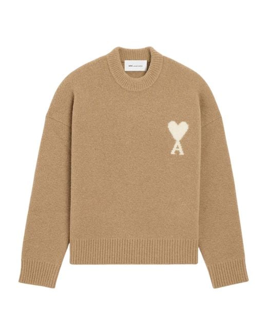 AMI Natural Crew-Neck Wool Sweater for men