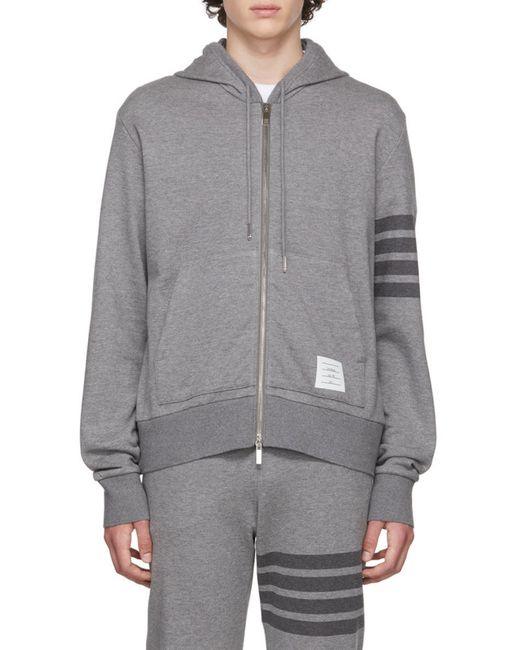 Thom Browne Gray Tonal-Bar Hooded Jacket for men
