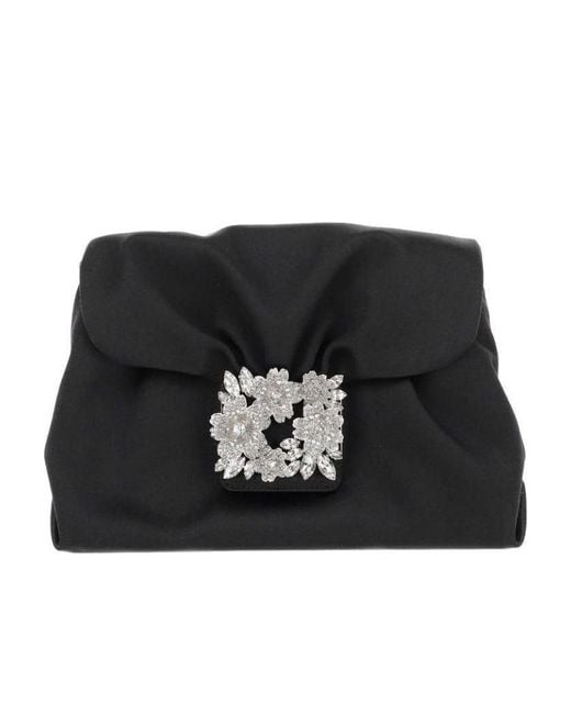 Roger Vivier Black Embellished Draped Clutch Bag