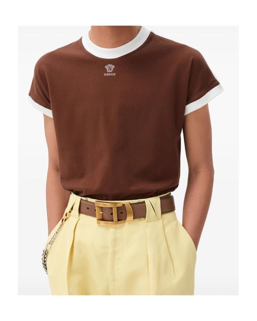 Versace Brown Embroidered-Logo Stretch Cotton-Jersey Slim T-Shirt for men
