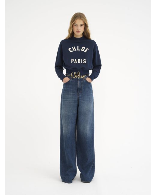 Chloé Blue Chloé Logo Printed Mock-Neck Sweatshirt
