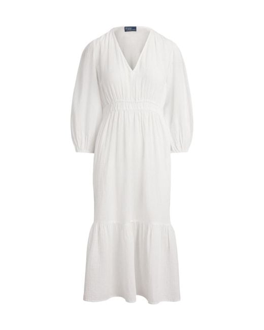 Polo Ralph Lauren White V-Neck Tiered Dress