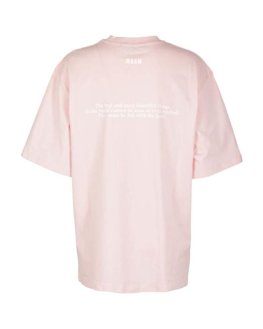 MSGM Pink Heart-Print Cotton T-Shirt