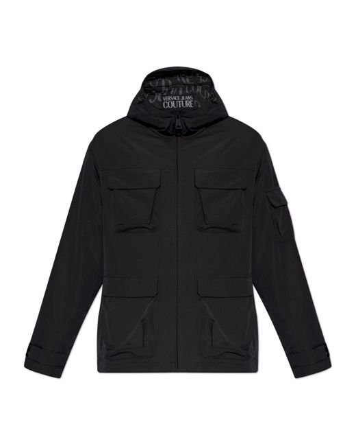 Versace Jeans Black Couture Logo Patch Hooded Insulated Jacket for men