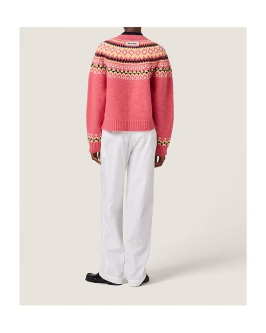 Miu Miu Red Wool Fair Isle Cardigan