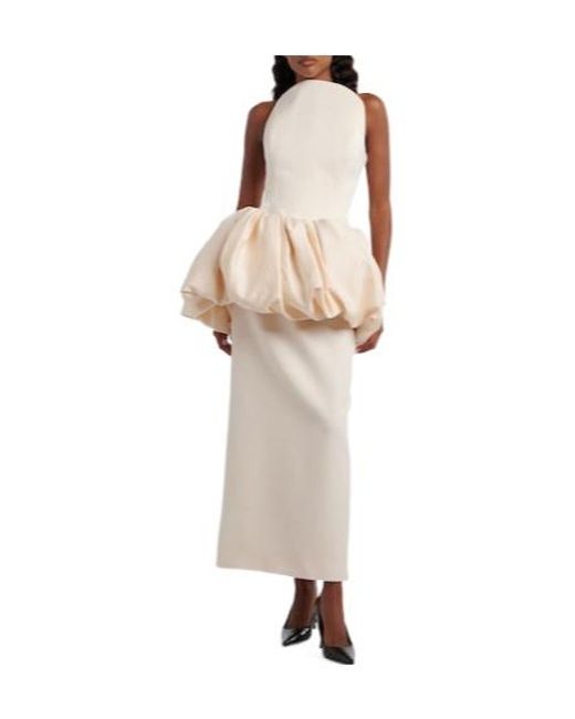 Magda Butrym White Draped Peplum Cotton And Silk Midi Dress