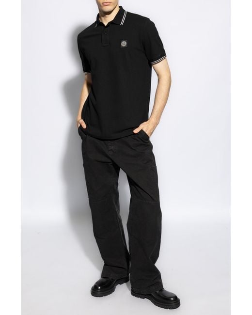 Stone Island Black Logo Patch Short Sleeved Polo Shirt for men