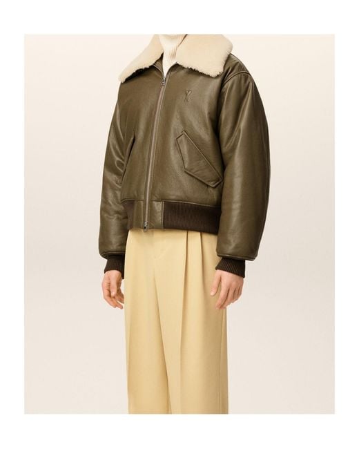 AMI Green Ami Logo Patch Zip-Up Jacket for men