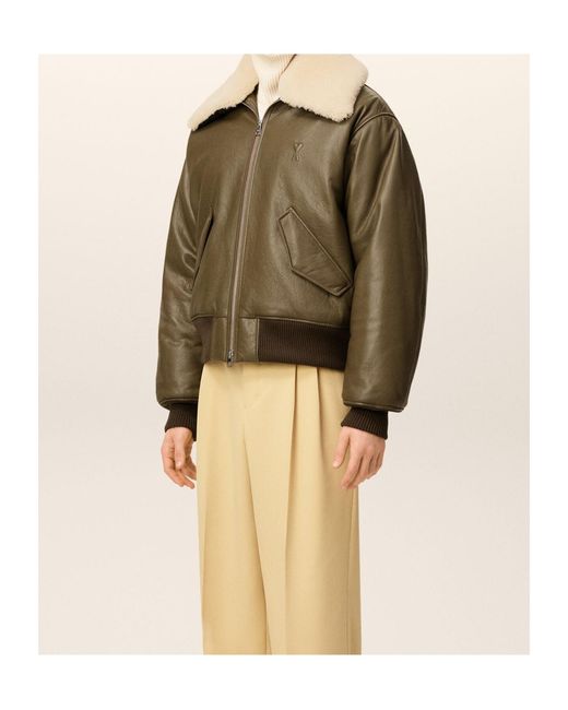 AMI Green Ami Logo Patch Zip-Up Jacket for men