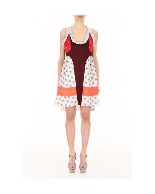 Valentino Red Color-Blocking Sleeveless Dress