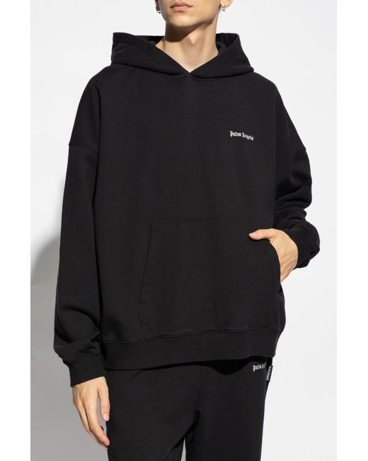 Palm Angels Black Logo Embroidered Hoodie for men