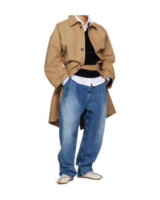 Hed Mayner Blue Pleated Wide-Leg Jeans for men