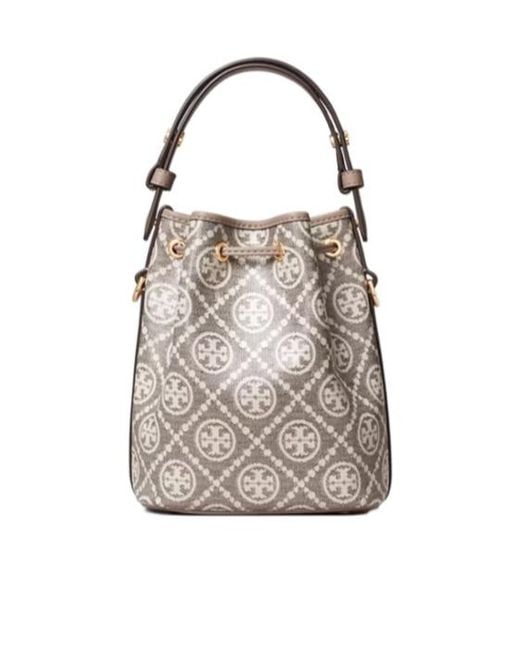 Tory Burch White T Monogram Mini Bucket Bag