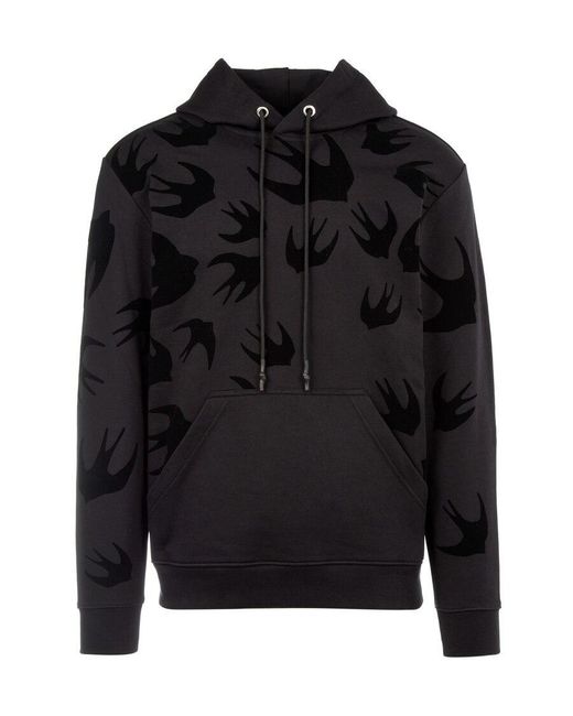 McQ Alexander McQueen Black Printed Hooded Sweater for men