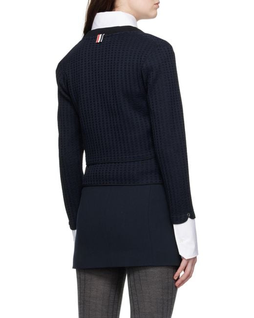 Thom Browne Blue Signature 4-Bar Cropped Cardigan