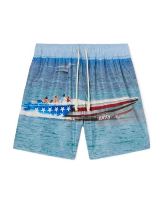 Palm Angels Blue Getty Speedyboat Drawstring Swim Shorts for men